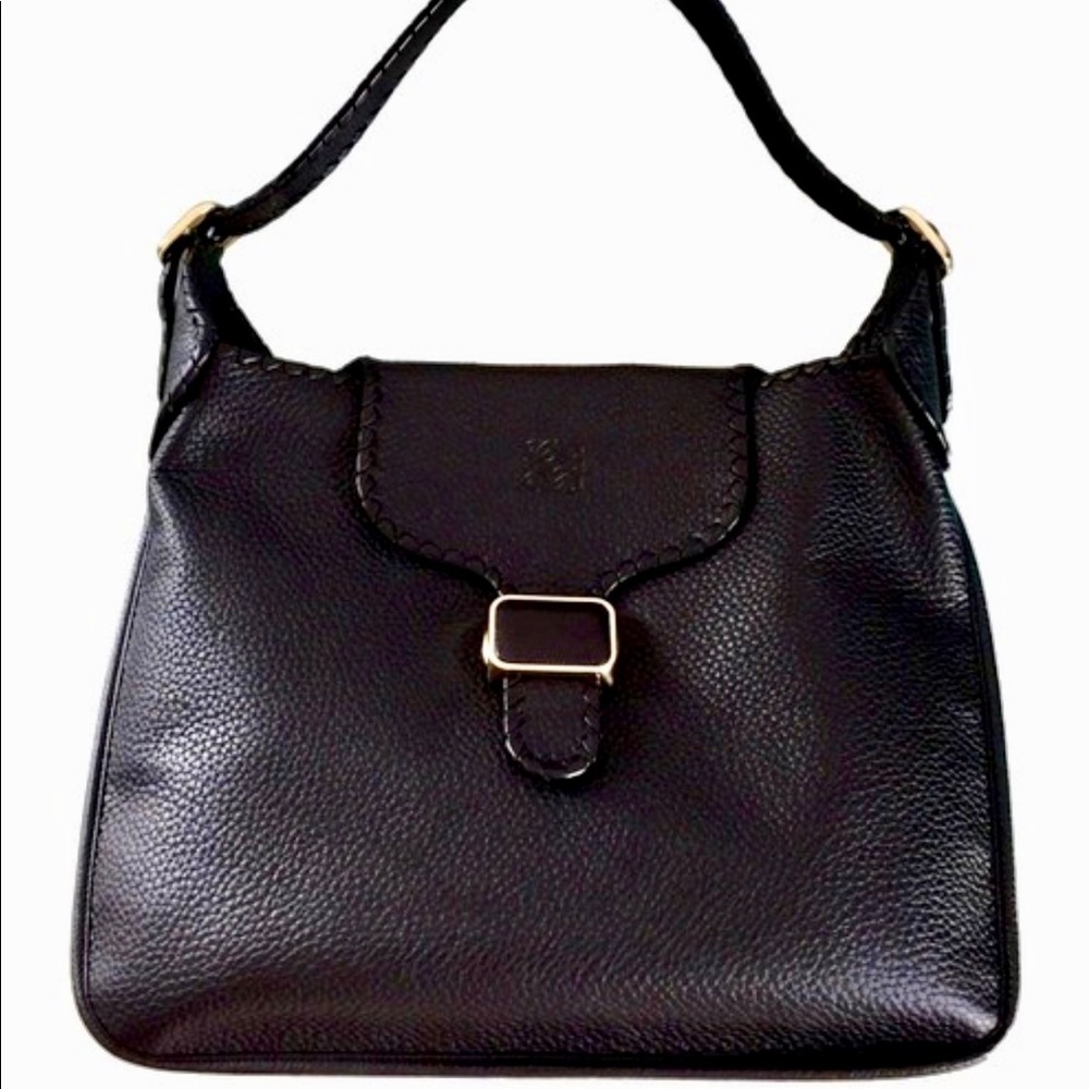 EUC LOEWE PEBBLE LEATHER HOBO BAG WITH LIZARD BUCKLE